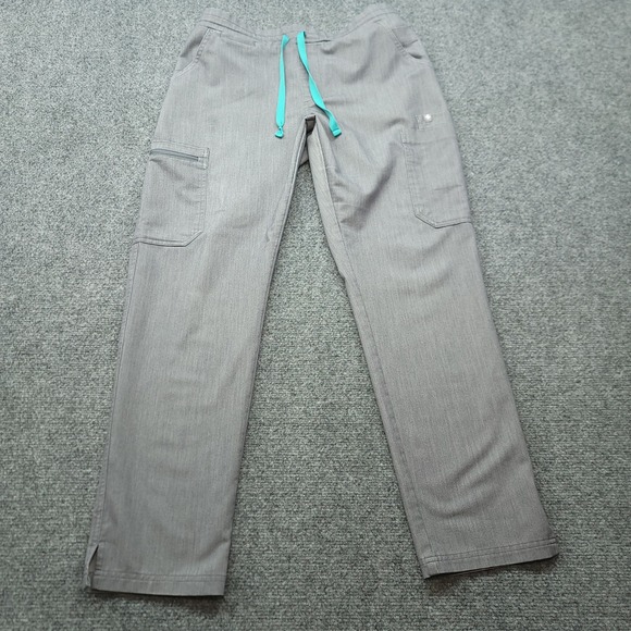 Figs Pants - FIGS Technical Collection Grey Scrub Pants Petite Small TW2000P Teal Drawstring